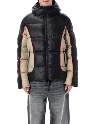 Diesel W-ostend Impactful Color-block Puffer Jacket In Black
