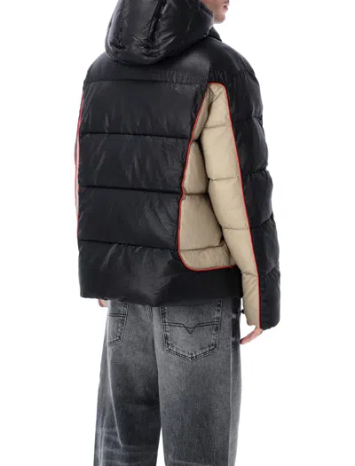 Diesel W-ostend Impactful Color-block Puffer Jacket In Black