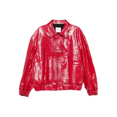 Cassell Embossed Leather Bomber Jacket In Red