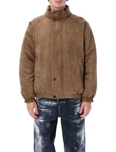 Emporio Armani Suedette And Nylon Reversible Jacket In Brown