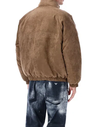 Emporio Armani Suedette And Nylon Reversible Jacket In Brown