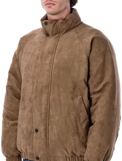 Emporio Armani Suedette And Nylon Reversible Jacket In Brown