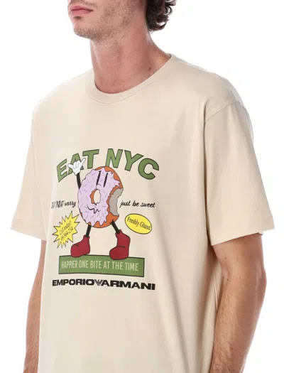 Emporio Armani Cotton Jersey T-shirt With New York Print In Neutral