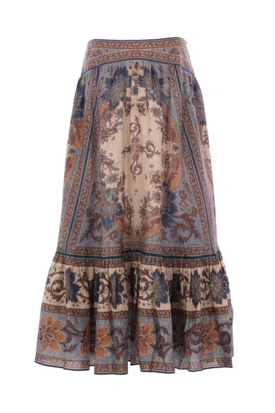 Zimmermann Women Indienne Floral Habotai Silk Ascension Tiered Midi Skirt In Multi