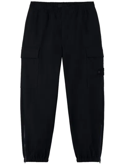 Stone Island Loose-fit Cargo Trousers With Elasticated Zipped Cuffs In Black