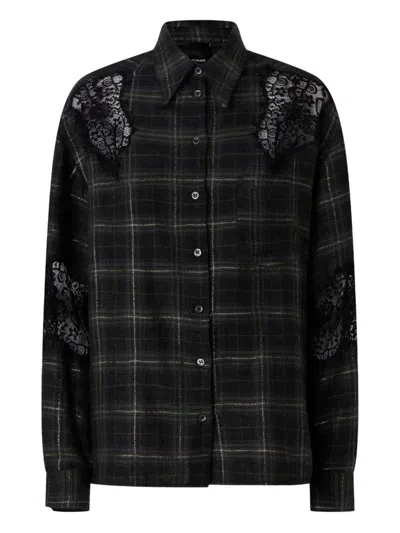 Pinko Lace Check-pattern Shirts In Black