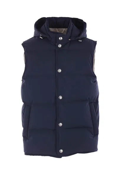 Eleventy Sleeveless Hooded Vest In Blue