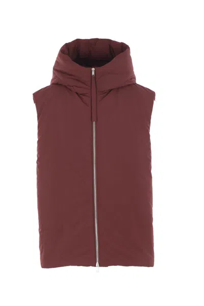 Jil Sander High Neck Hooded Padded Vest In Brown