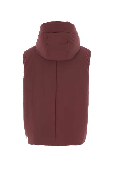 Jil Sander High Neck Hooded Padded Vest In Brown