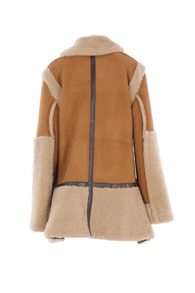 Sacai Toggle Mouton Coat In Brown