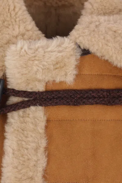 Sacai Toggle Mouton Coat In Brown