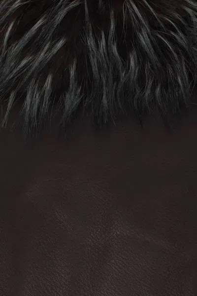 Sacai Convertible Plush-trimmed Padded Leather Jacket In Brown