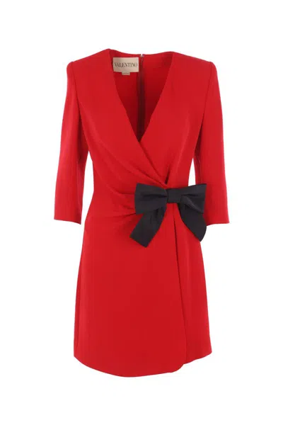 Valentino Draped Wrap Bow Mini Dress In Red
