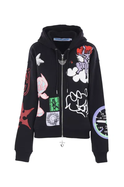 Chopova Lowena Flying High Graphic-print Zip-up Hoodie In Black