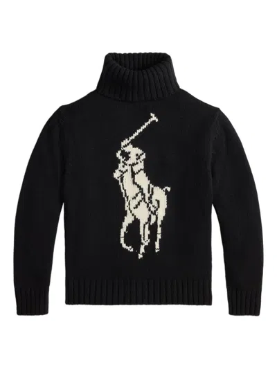 Polo Ralph Lauren Polo-player Intarsia Wool Sweater In Black