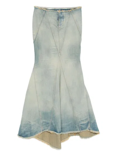 Off-white Flared Denim Maxi Skirt In Blue