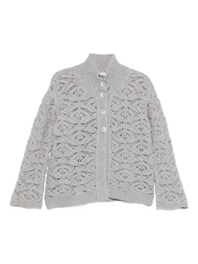 Tabaroni Cashmere Knitted Grey Cardigan With Textured Openwork Pattern In Gray