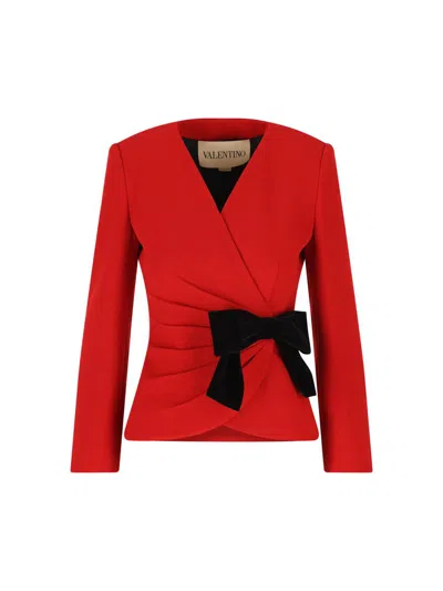 Valentino Tailored Jacket With Bow Detail And Long Sleeves In Red