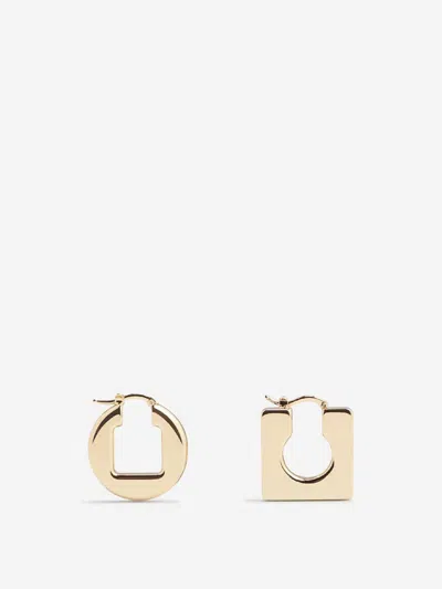Jacquemus Mismatched Round & Square Mini Hoop Earrings In Gold