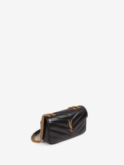 Saint Laurent Small Leather Crossbody Bag With Chevron Pattern In Black