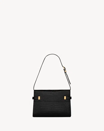 Saint Laurent Manhattan Crocodile-embossed Shoulder Bag In Black