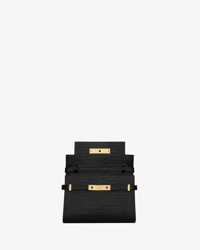 Saint Laurent Manhattan Crocodile-embossed Shoulder Bag In Black