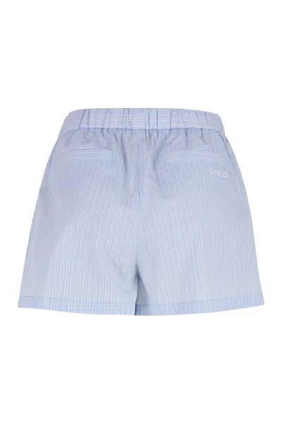 Gucci Striped Poplin Shorts Featuring Front Tie In Blue