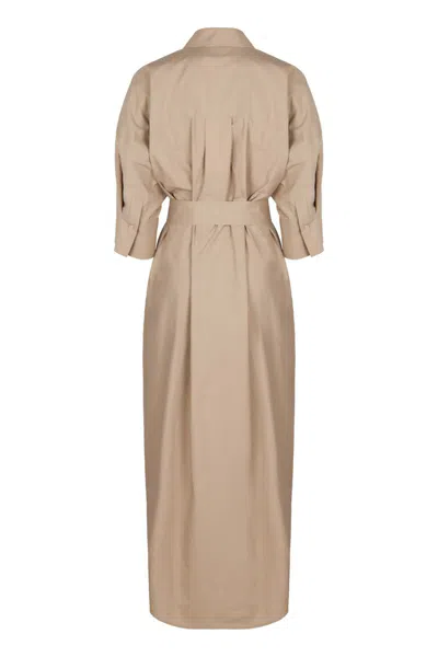 P.a.r.o.s.h Parosh Belted Cotton Dress In Brown