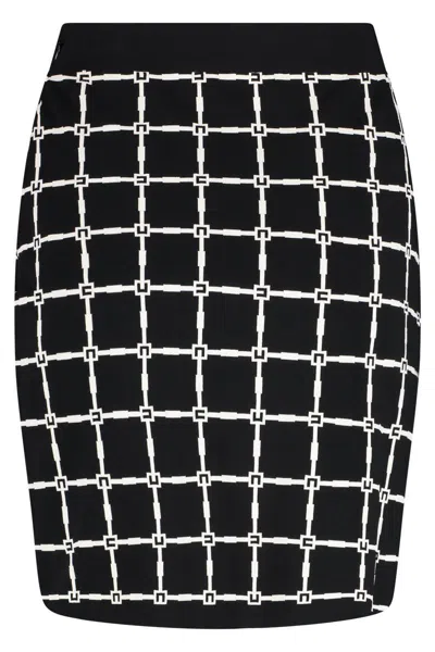 Elisabetta Franchi Black Jacquard Mini Skirt With Logo And Gold Buttons In Black