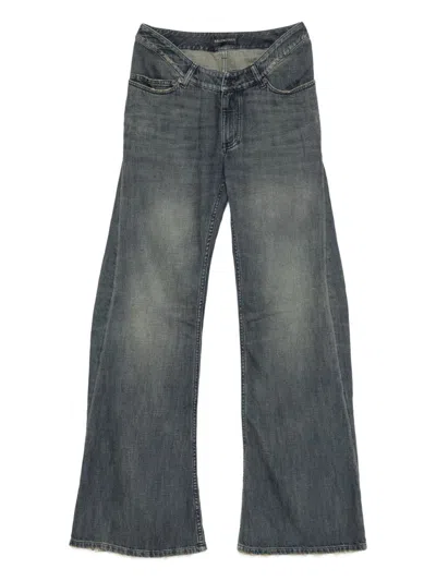 Balenciaga Wide-leg Low-rise Trousers Frayed Hem In Gray