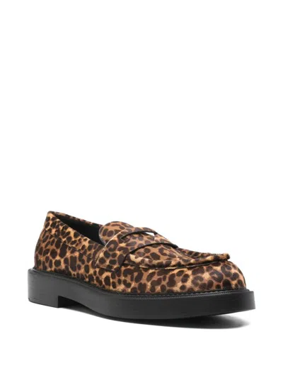 Emporio Armani Animal Print Low Block Heel Loafers In Brown