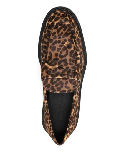 Emporio Armani Animal Print Low Block Heel Loafers In Brown