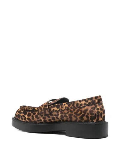 Emporio Armani Animal Print Low Block Heel Loafers In Brown