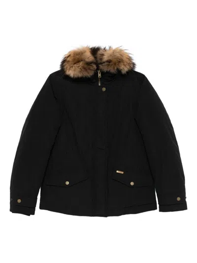 Woolrich Hooded Long Sleeve Down Jacket With Pockets In Black