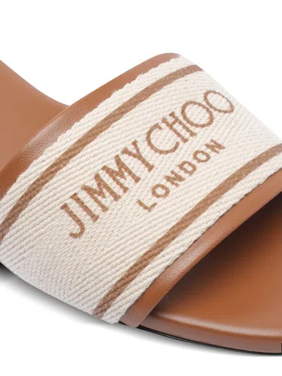 Jimmy Choo Joa Logo Canvas And Leather Sliders In Brown