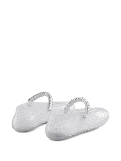 Jimmy Choo Clear Jelly Ballerina Flats With Crystal Embellishment In Gray