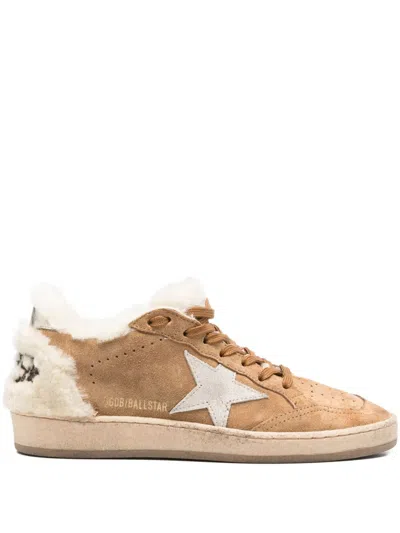 Golden Goose Ball Star Suede Shearling Sneaker In Brown