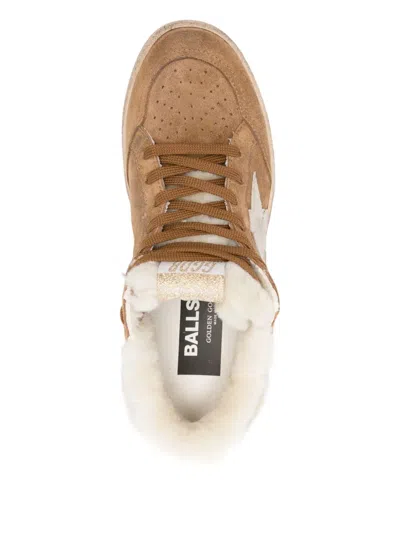 Golden Goose Ball Star Suede Shearling Sneaker In Brown