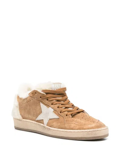 Golden Goose Ball Star Suede Shearling Sneaker In Brown