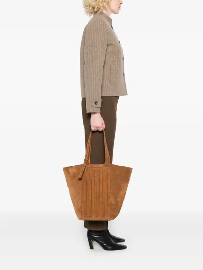 Golden Goose Fringed Leather And Suede Tote Bag In Brown