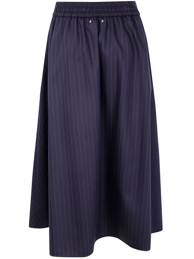 Golden Goose "journey W`s" Circle Skirt With Flap Pockets Detail Pinstripe Clothing In Blue
