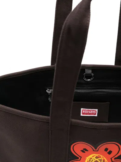 Kenzo Logo Cotton Tote Bag In Brown