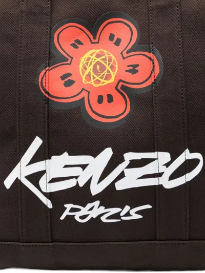 Kenzo Logo Cotton Tote Bag In Brown