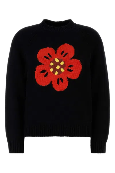 Kenzo Boke Flower Logo Sweater With Elastic Ribbed Trims In Black