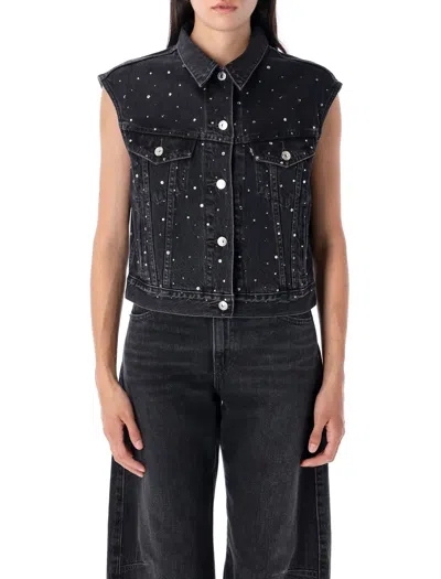 Levi's Womens Black 90s Shrunken Rhinestone-embellished Denim Trucker Vest Xs In Black