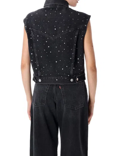 Levi's Womens Black 90s Shrunken Rhinestone-embellished Denim Trucker Vest Xs In Black