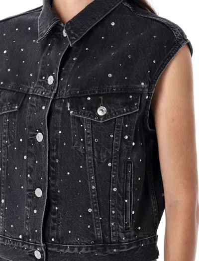 Levi's Womens Black 90s Shrunken Rhinestone-embellished Denim Trucker Vest Xs In Black