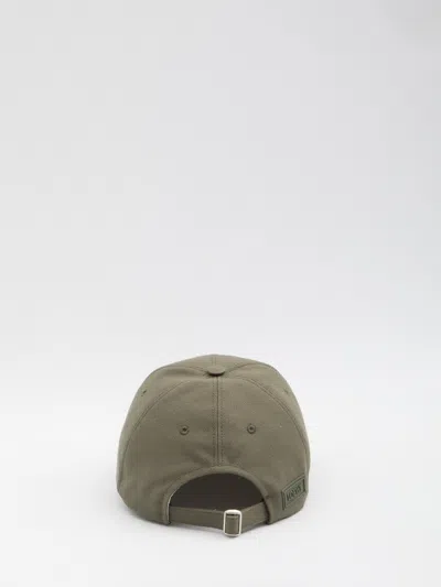Loewe Curved Brim Logo Patch Cap In Cotton Canvas In Gray