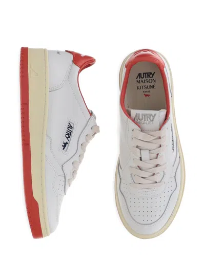 Maison Kitsuné Red Leather Perforated Sneaker In Multi