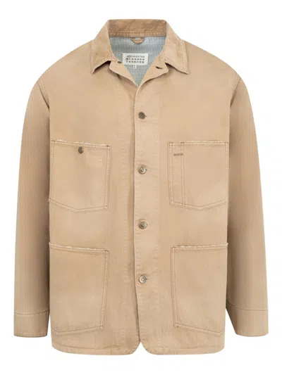 Maison Margiela Herringbone Weave Cotton Sports Jacket In Brown